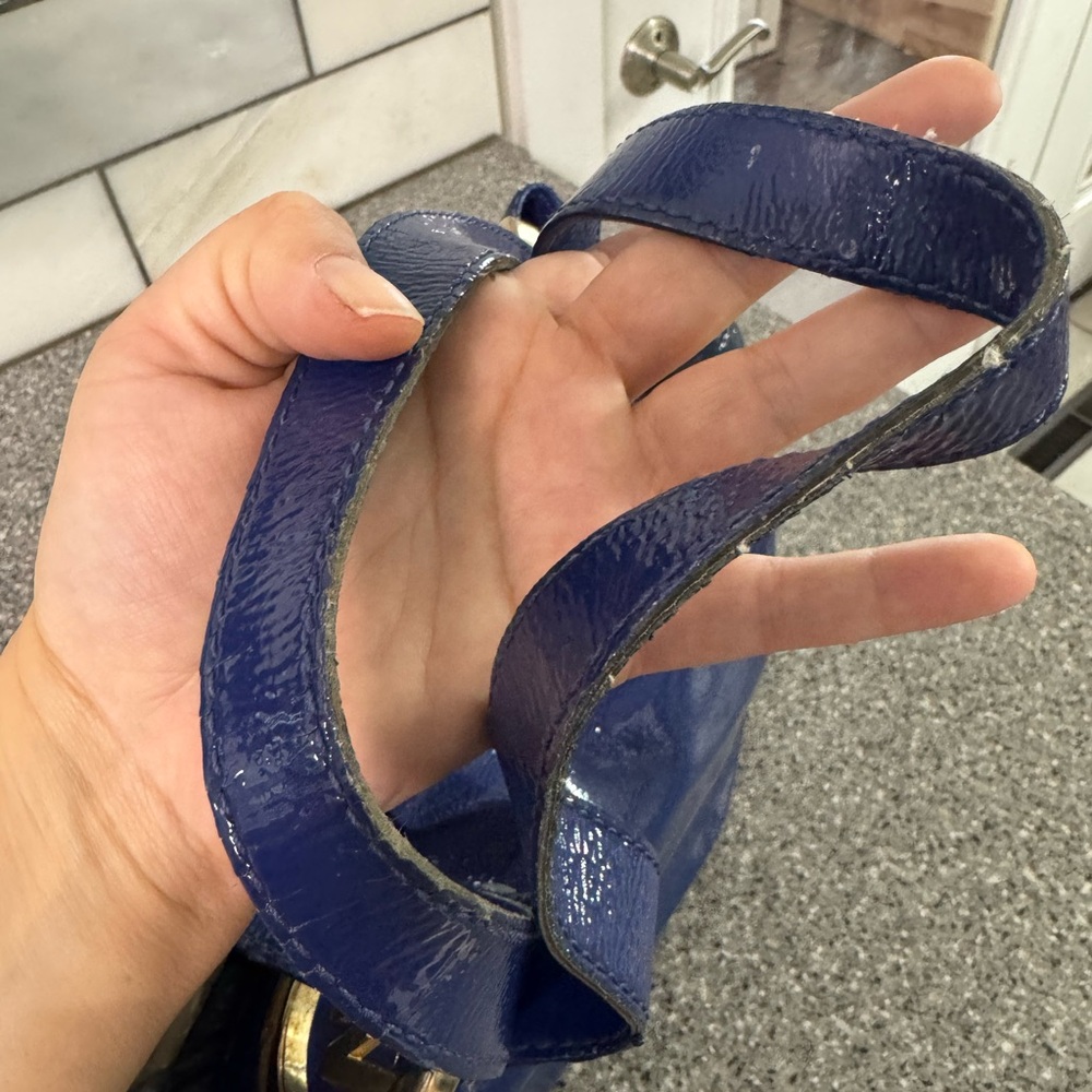 Michael Kors Shiny Blue Shoulder Bag with Gold Accent - Picture 6 of 10